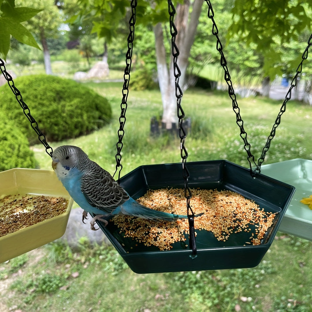 1pc Hanging Bird Feeder & Water Dispenser - Polygonal Parrot Food Dish with Bathing Feature for Garden Decor, Attracts Wild Birds - For Bird Lovers & Garden Enthusiasts - Suitable for Outdoor Use - Perfect Gift for Nature Lov
