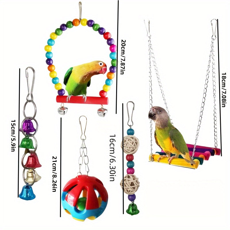 15pcs Bird Chewing Hanging Toys Set, Multicolored Bird Toys With Swing, Perching Stand, Parrot Toys, Hanging Bell Pet Bird Cage Hammock, Swing Toy, Wooden Perch Chewing Toy (Random Color)