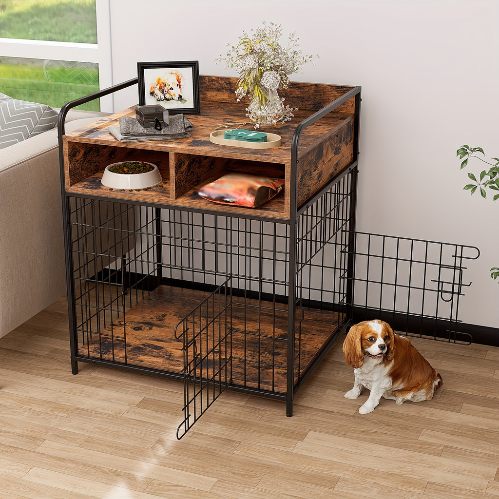Saudiism Dog Crate for Small Dogs - Heavy-Duty Wooden with 2 Drawers, Sturdy Metal Frame & Soft Interior, Portable Pet Bed for Puppies, Collies, Poodle, Puppy Crate, Pet Bed, Classic Pet Furniture, Durable Pet Furniture