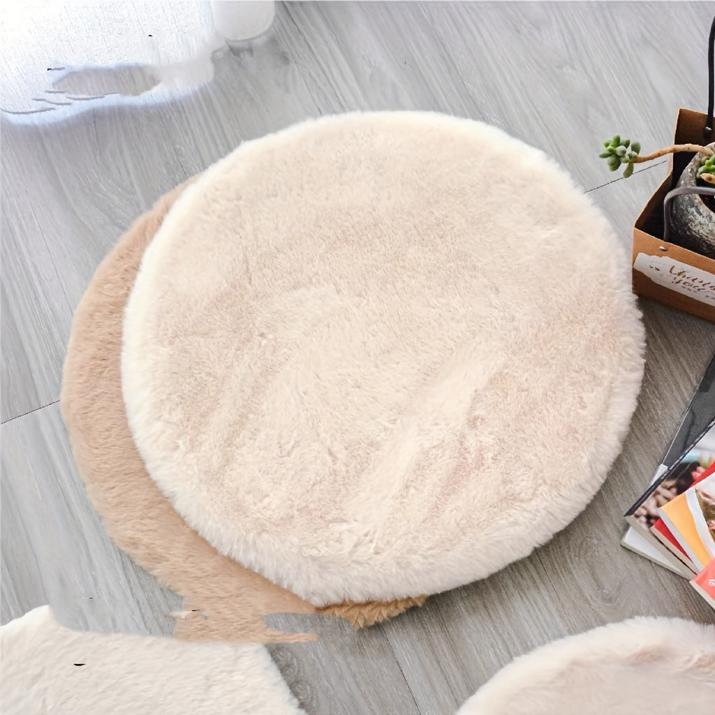[Ultra-Soft Rabbit Fur Pet Bed] Luxurious Faux Rabbit Fur Round Pet Bed - Ultra-Soft, Warm Cream-Colored Cat & Dog Mat for Cozy Sleep and Snuggle