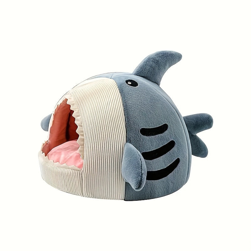 1pc, Shark-Shaped Pet Bed For Cats & Small Dogs, Cozy Cave With Non-Slip Bottom And Washable Cushion, Cute & Warm Indoor Nest