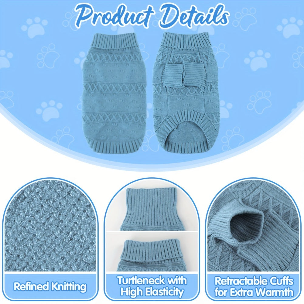 Cozy Light Blue Turtleneck Sweater for Small to Large Dogs - Soft, Warm Knit Pet Apparel with Diamond Pattern - Ideal for All Seasons, Including Winter, Dog Sweater