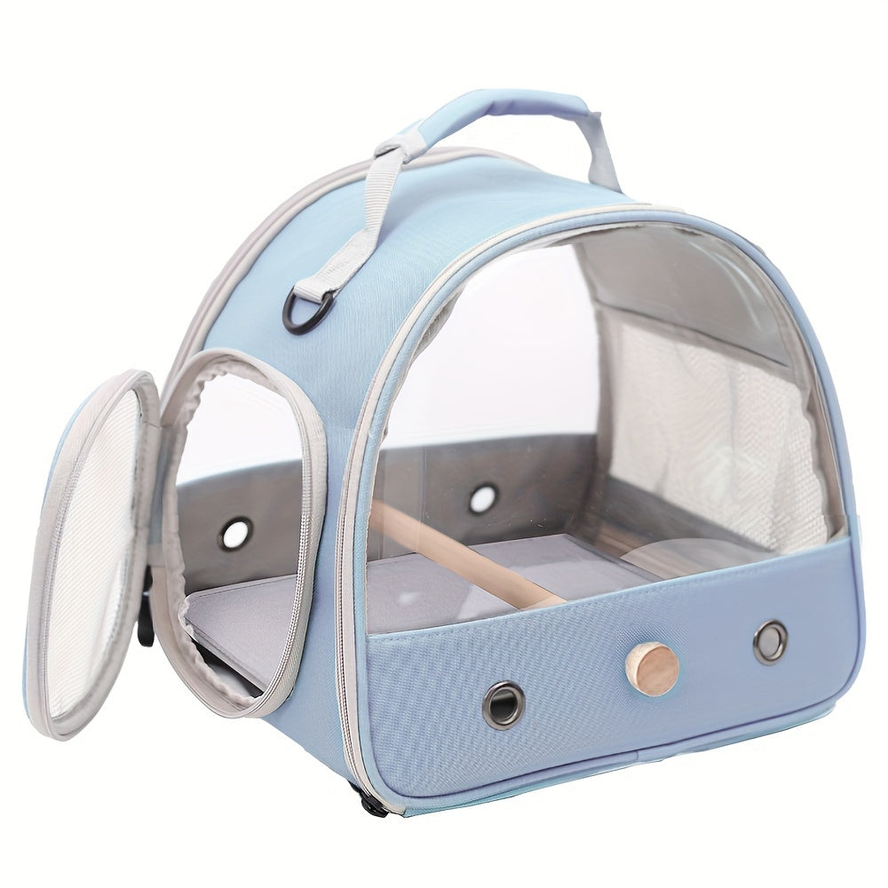 1pc Bird Carrier Cage, Portable Clear Small Bird Carrying Cage With Standing Wooden Perch And Soft Mat, Airline Approved Outdoor Bird Travel Cage