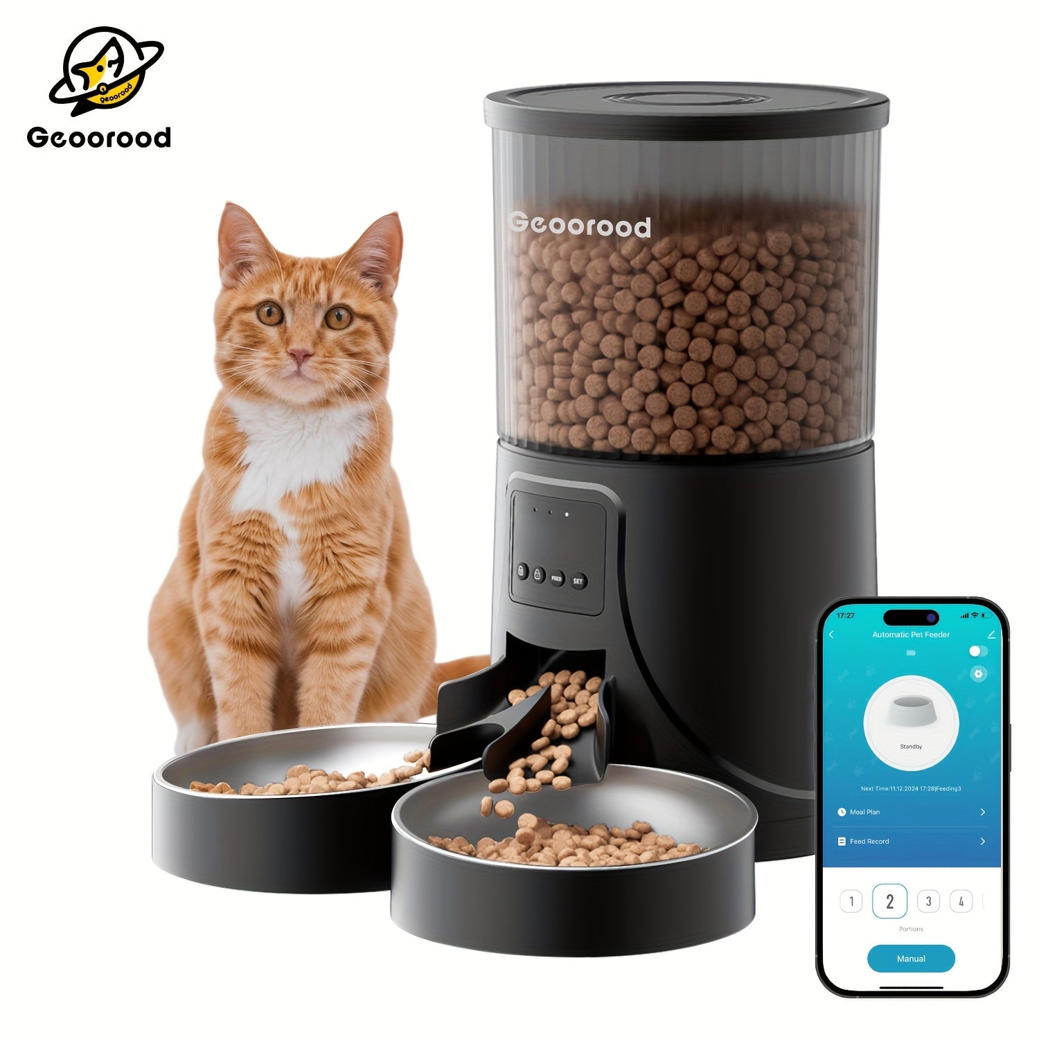 Automatic Feeding Device for 2 Cats, WiFi Cat Food Dispenser with APP for Remote Feeding, Timed Automatic Feeding Device for Dogs, Dual Tray Pet Feeding Device for Cats And Dogs