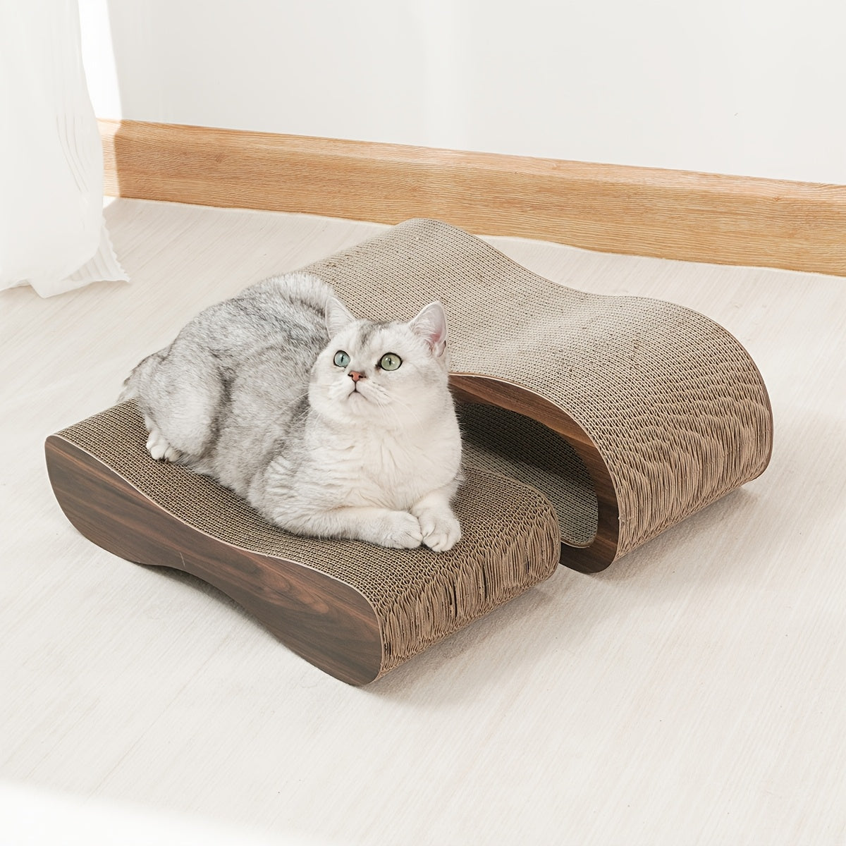 [Durable Cat Scratching Board] 2-in-1 Cat Scratching Board & Resting Bed | Durable Hard Cardboard Pet Toy, 8-Shaped Design for Claw Protection, Two-Piece Set for Indoor Cats