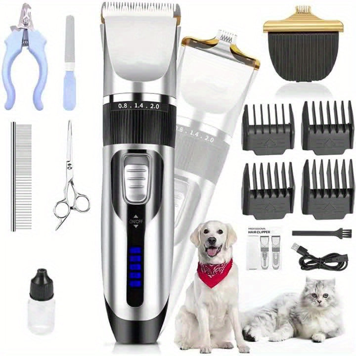 12-in-1 Premium Pet Grooming Kit - Electric Precision Trimmers with Gentle Hair Cutting Technology, Silent Clippers for Dogs & Cats, Includes Scissors, Combs, and Accessories - USB Rechargeable, Dog Grooming