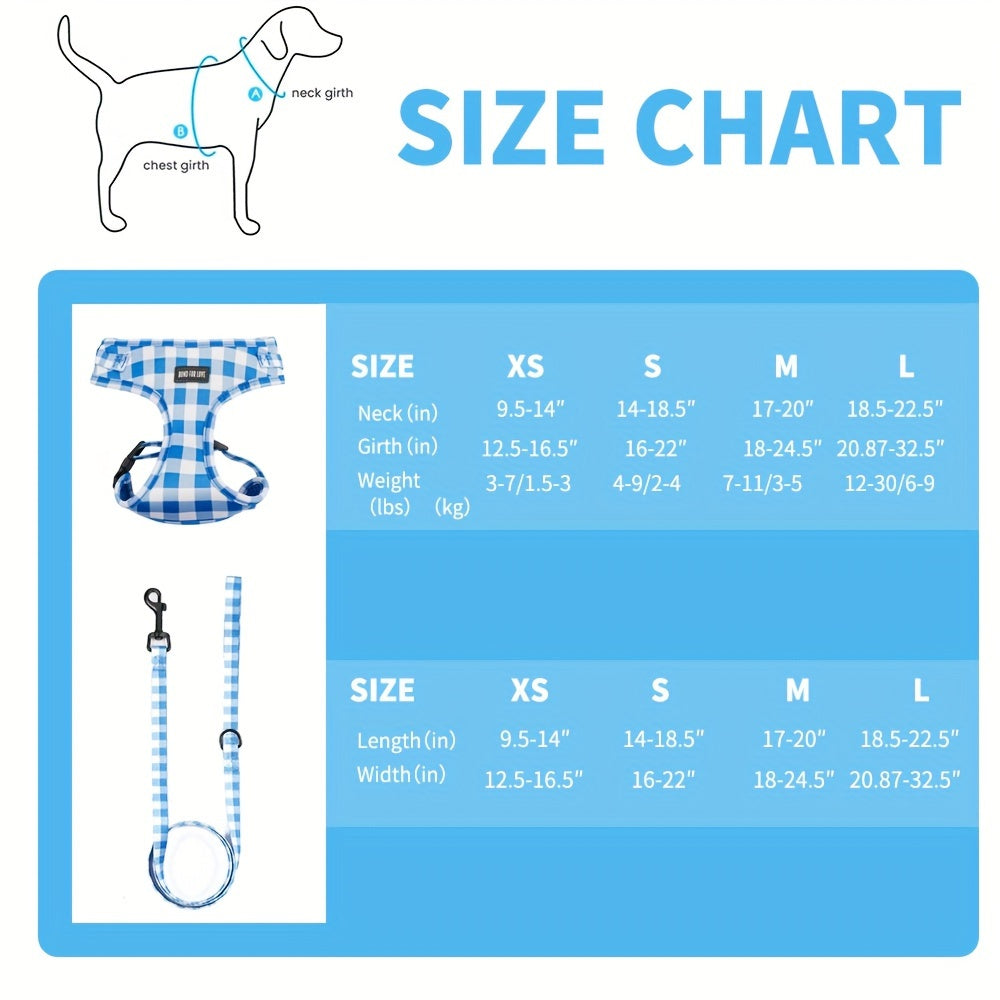 6pcs Plaid Dog Walking Set, Adjustable Pet Harness, 4 Ft Leash, Bowtie, Flag, Waste Bag Dispenser, Polyester Fiber, for Small to Large Dogs, Without Battery