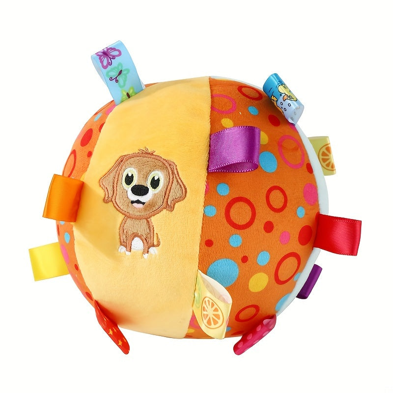 [1pc Durable Squeaky Ball Toy] 1pc Colorful Cartoon-Themed Plush Squeaky Ball Toy for Large Dogs - Durable Chew & Teeth Cleaning Interactive Pet Toy with Ribbon Tail, No Batteries Required, Dog Toys