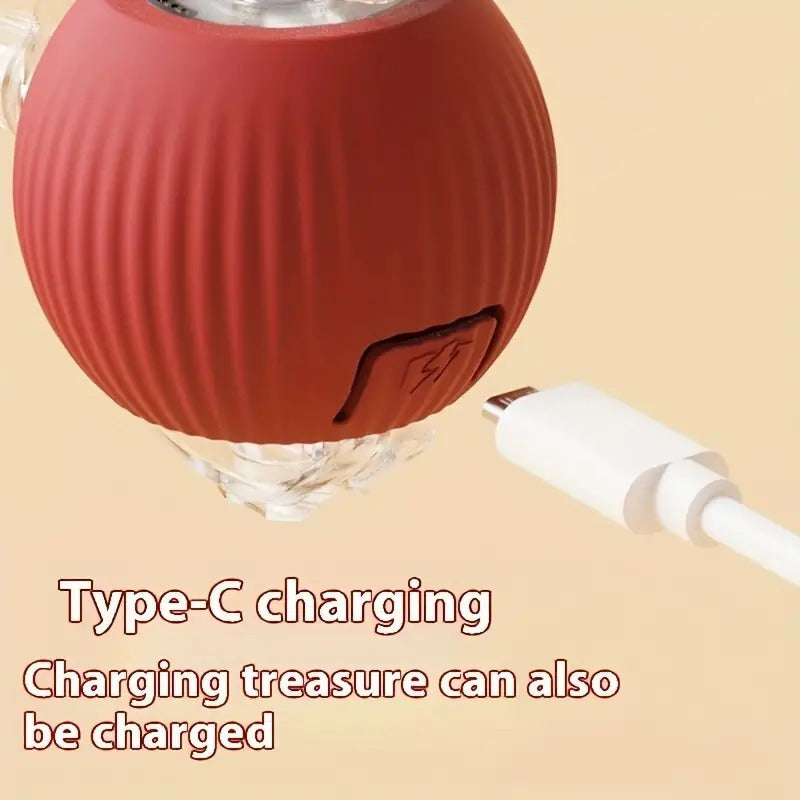 Interactive Pet Toy - 1pc Striped Silicone Magic Ball, USB Charging, Automatic Rolling, Cartoon Design for Small Dogs & Cats