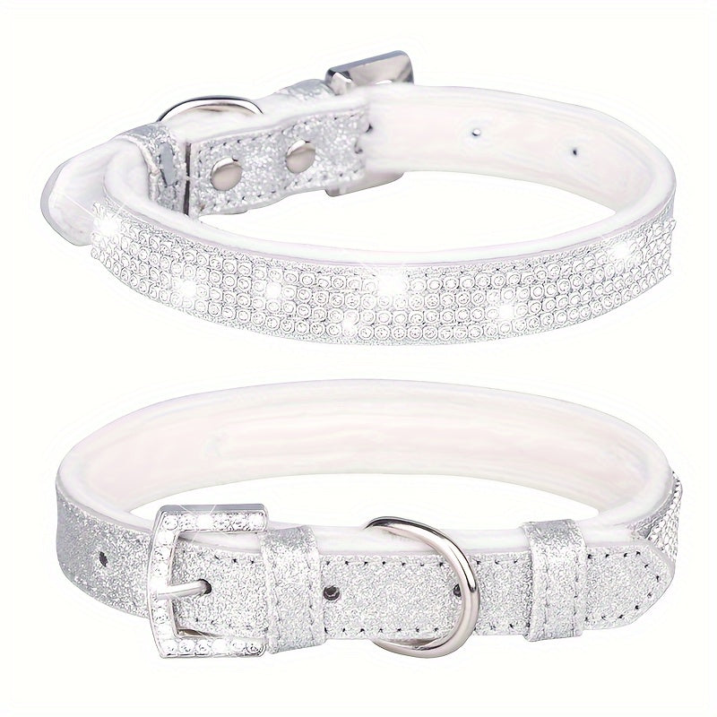 [1 Adjustable Rhinestone Dog Collar] 1pc Pet Collar, Bling Rhinestone Dog Collar, Adjustable Soft Lining Puppy Necklace For Small And Medium Dogs
