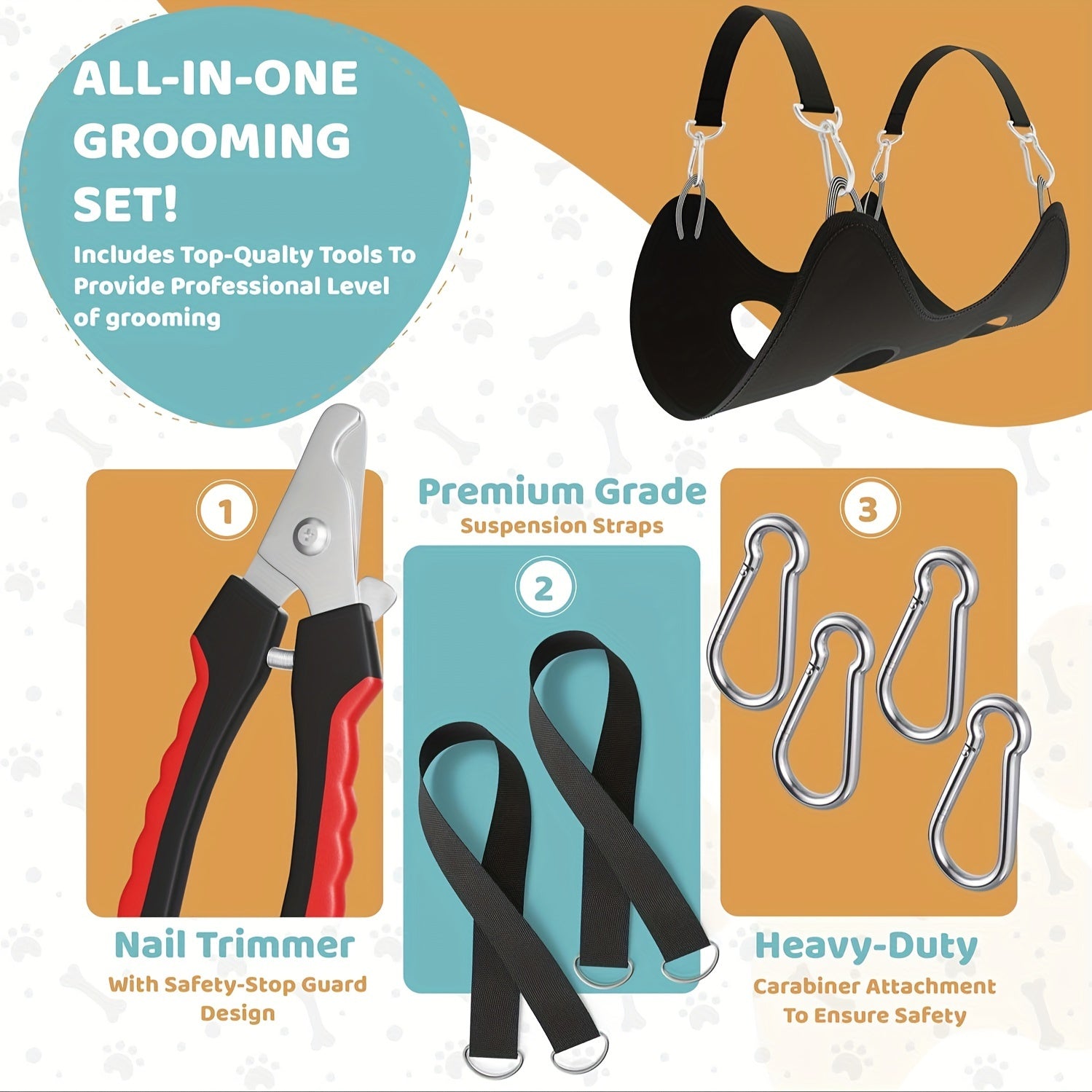Dog Grooming Hammock Sturdy & Safe Dog Hammock For Grooming With Durable Carabiner Clips & Straps Soft, Comforting Dog Grooming Harness Pet Grooming Hammock + Nail Trimmer For Large Dogs