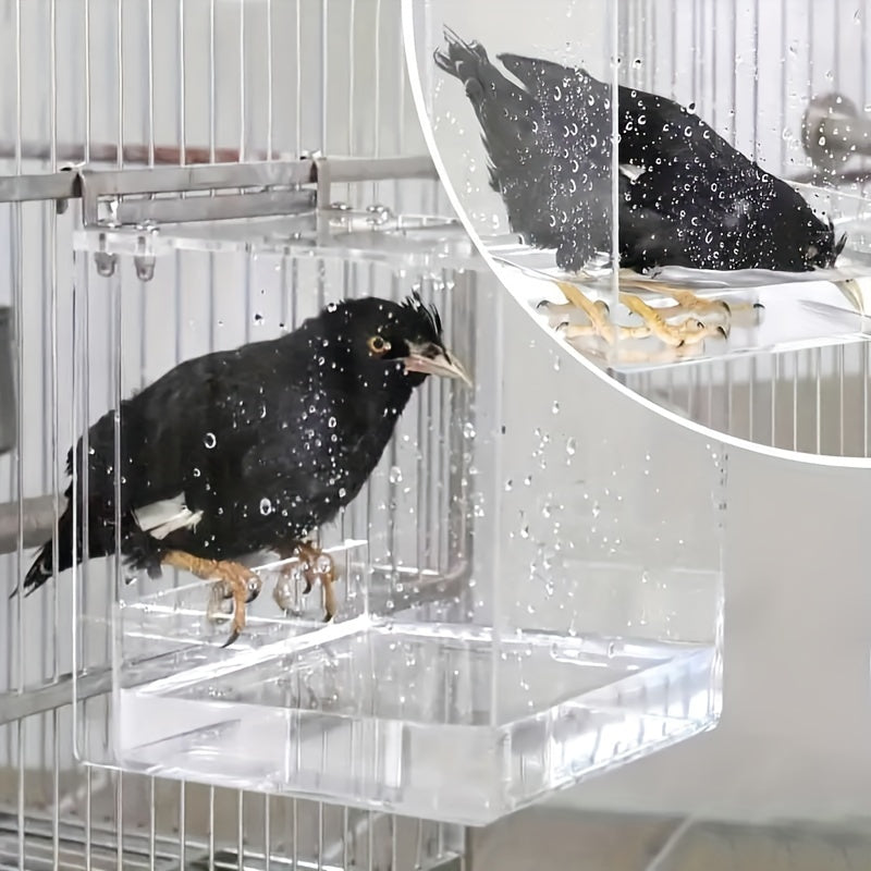 [Acrylic Bird Bath Basin] 1pc Acrylic Parrot Bath Basin - Bird Square Cage, Bath Box, Bird Supplies, Bathing Device