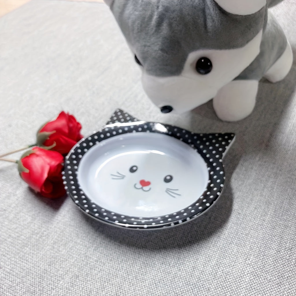 Whimsical Cat Face Shaped Pet Bowl - Feeding & Watering Supplies - Non-Slip Plastic Food and Water Dish with Stable Tableware for Easy Mealtime
