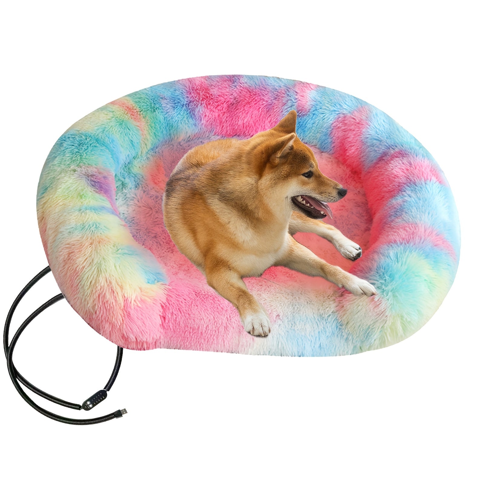 [Nonslip Safety] Colorful USB-Powered Pet Heating Bed for Cats & Small Dogs - Soft Plush Nest with Adjustable Thermostat, 5-Temperature Settings, Timer Function, Non-Slip Bottom, and Remote Control - Perfect for Cold Winter N