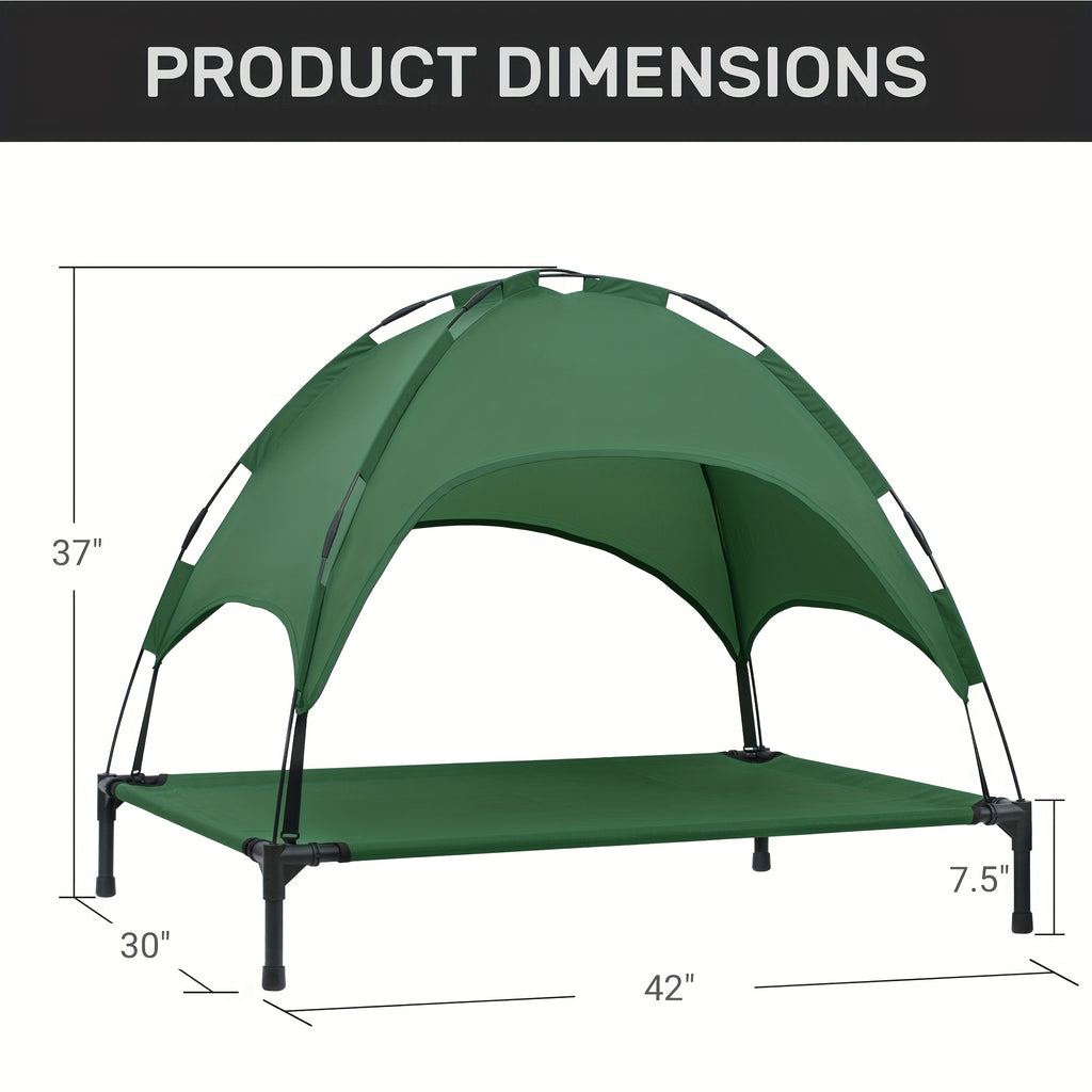 HEEYOO 42" Raised Dog Bed with Detachable Canopy - All-Weather Foldable Pet Cot for Indoor/Outdoor Use, Cooling Breathable Mesh & UV Protection, Windproof Sun-Resistant Elevated Bed for Dogs & Cats, Camping, Living Room, Bedr