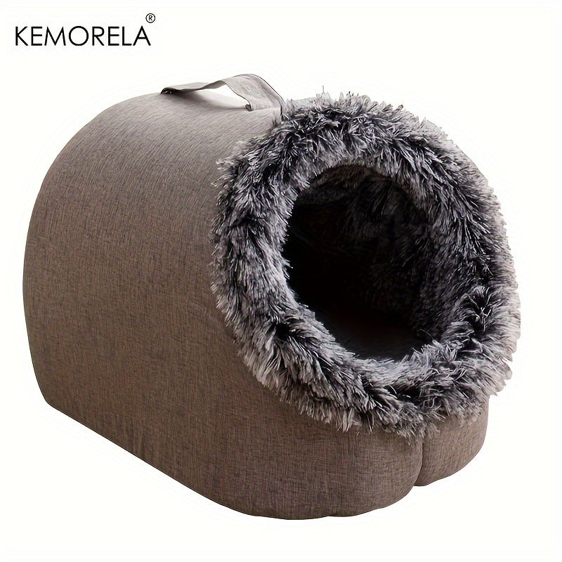 [Cozy Cat Bed] Portable Cat Bed with Handle | Thickened Warm Polyester Pet Bed, Cozy Circular Design with Plush Furry Interior for Indoor Cats, Durable & Easy-Clean Cat Bed for Travel, Home, or Gifting, Cute Cat Bed by KEMORE