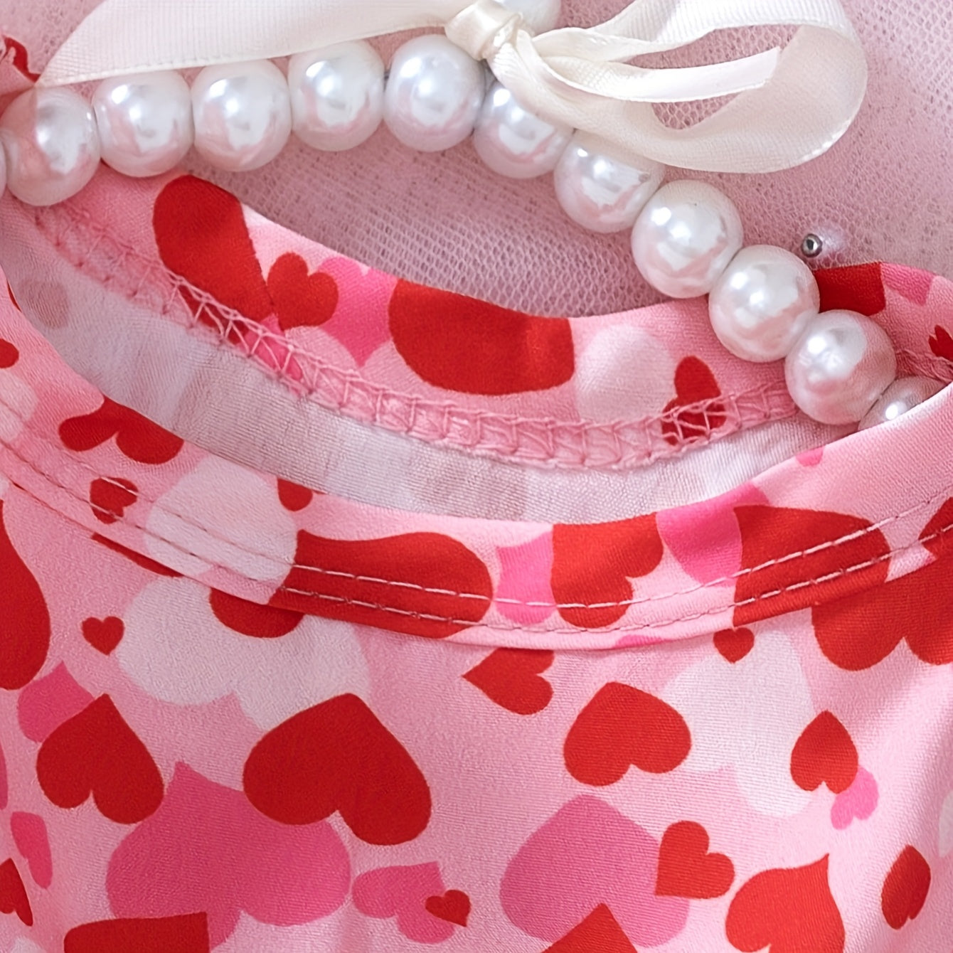 Valentine's Day Pink Heart Pattern Dog Dress with Bow, Cute Pullover Pet Apparel for Small & Mini Breeds, Woven Polyester 95% Spandex 5%, Suitable for Spring, Summer, Fall, Series, Skirt