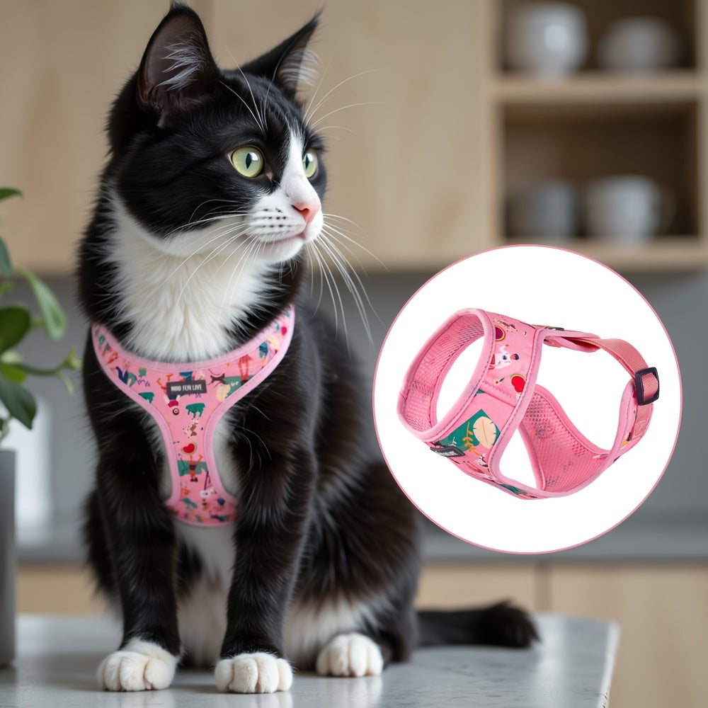 [Dog Walking] 6pcs Pink Love World Dog Walking Gear Set | Adjustable Pet Harness, Leash, Collar, Bow, Flag, Waste Bag Holder | Polyester Fiber | 4 Ft Leash, Uncharged | for Small to Large Dogs | Without Battery