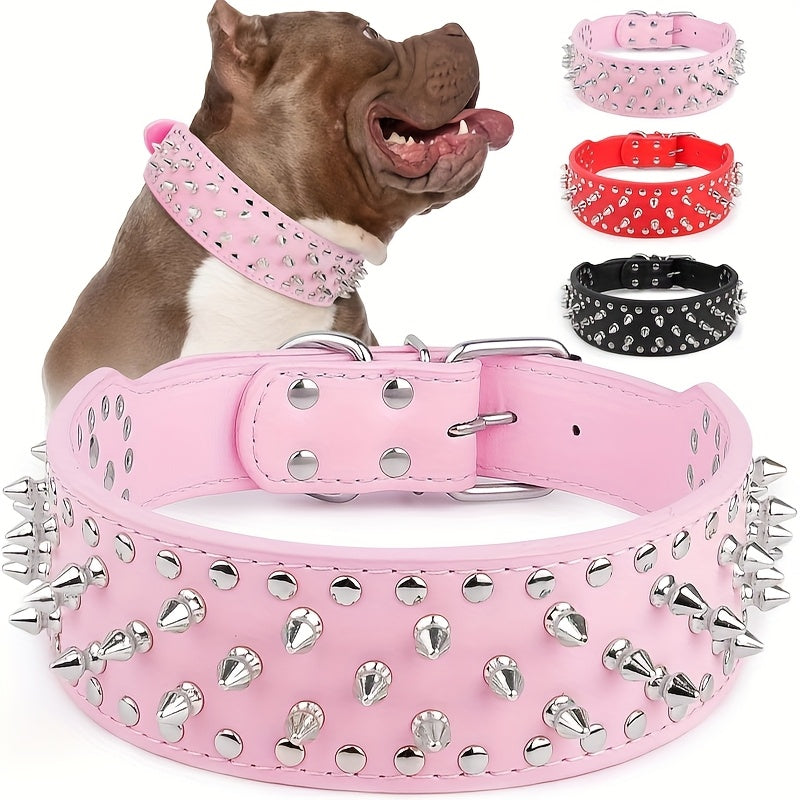 [Golden Spiked Collar] Epesiri Wide Golden Spiked Dog Collar | Adjustable Durable Spike Studded Pet Collar for Pitbull Mastiff Bulldog Pugs Husky Rottweiler