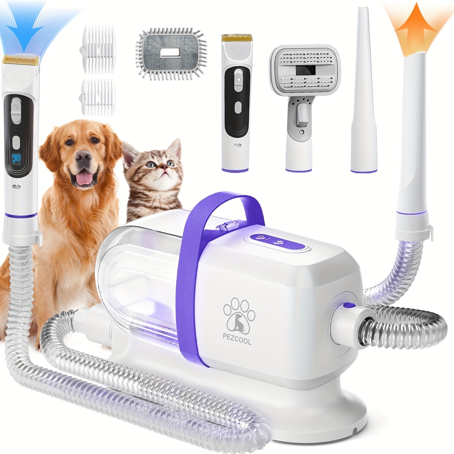 8-in-1 Pet Grooming Vacuum & Dog Hair Vacuum, 12000Pa Powerful Dog Vacuum For Shedding Grooming Hair, 2.2L Large Dust Cup, Low Noise, 3 Suction Levels, 6 Grooming Tools, Home Cleaning, Without Battery