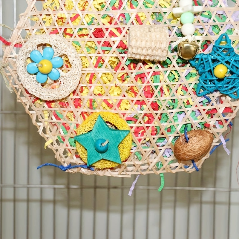 [Tiger Skin Bird Toy Shredder] Bird Toy Shredder Toy Tiger Skin Peony Xuanfeng Parrot Chew Climbing Net Woven Bamboo Net Birdcage Ornament Accessories