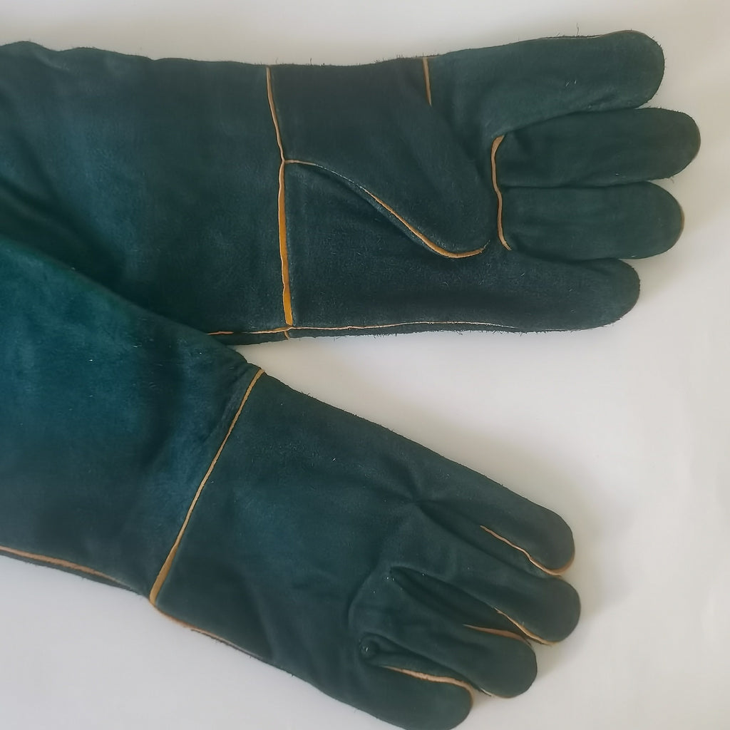 Premium Pet Grooming Gloves - Comfortable, Bite & Scratch Resistant | Ideal for Dogs & Cats, Green with Yellow Stitching