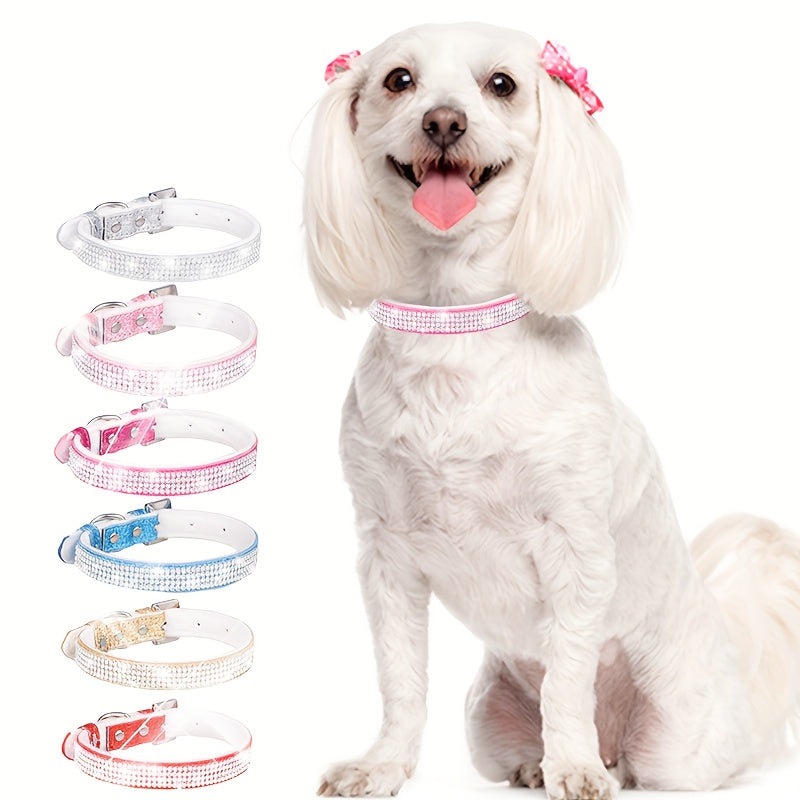 [1 Adjustable Rhinestone Dog Collar] 1pc Pet Collar, Bling Rhinestone Dog Collar, Adjustable Soft Lining Puppy Necklace For Small And Medium Dogs