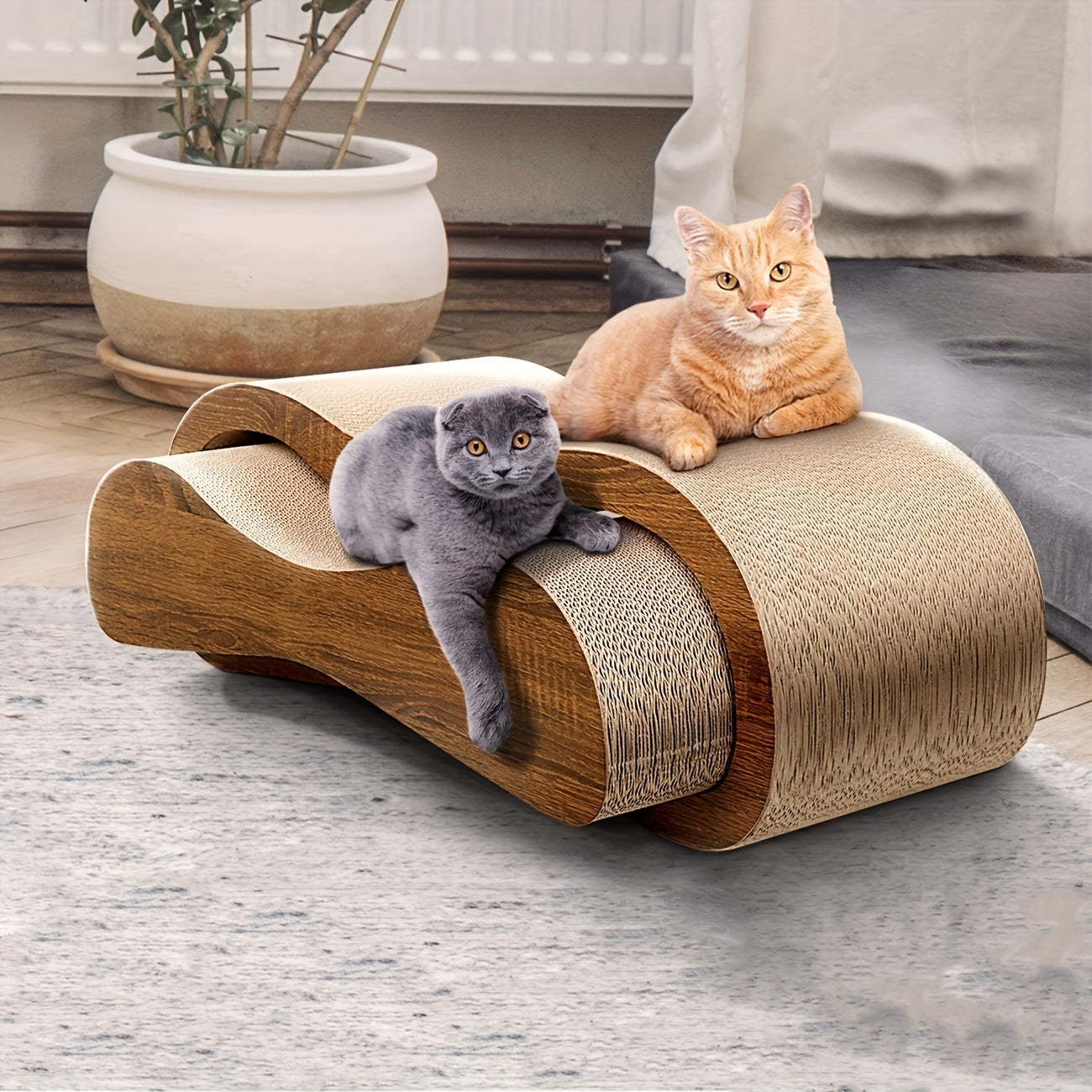 [Durable Cat Scratching Board] 2-in-1 Cat Scratching Board & Resting Bed | Durable Hard Cardboard Pet Toy, 8-Shaped Design for Claw Protection, Two-Piece Set for Indoor Cats