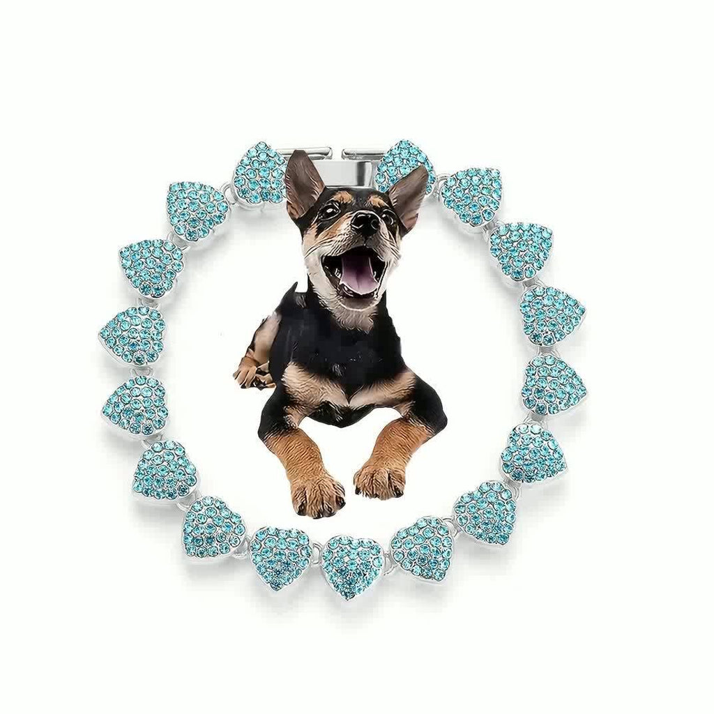 [Adjustable Heart Pet Collar Sparkling] Sparkling Rhinestone Heart Pet Collar with Safety Buckle - Zinc Alloy, Adjustable for Small to Large Dogs, Pet Necklace, Cuban Chain
