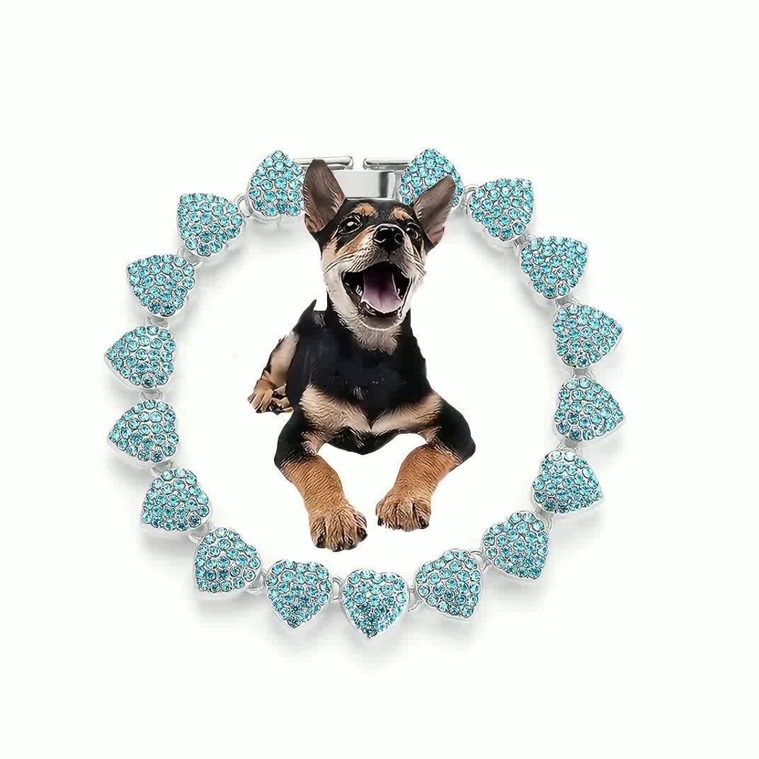 [Adjustable Heart Pet Collar Sparkling] Sparkling Rhinestone Heart Pet Collar with Safety Buckle - Zinc Alloy, Adjustable for Small to Large Dogs, Pet Necklace, Cuban Chain