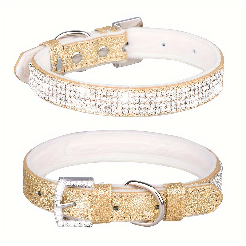 [1 Adjustable Rhinestone Dog Collar] 1pc Pet Collar, Bling Rhinestone Dog Collar, Adjustable Soft Lining Puppy Necklace For Small And Medium Dogs