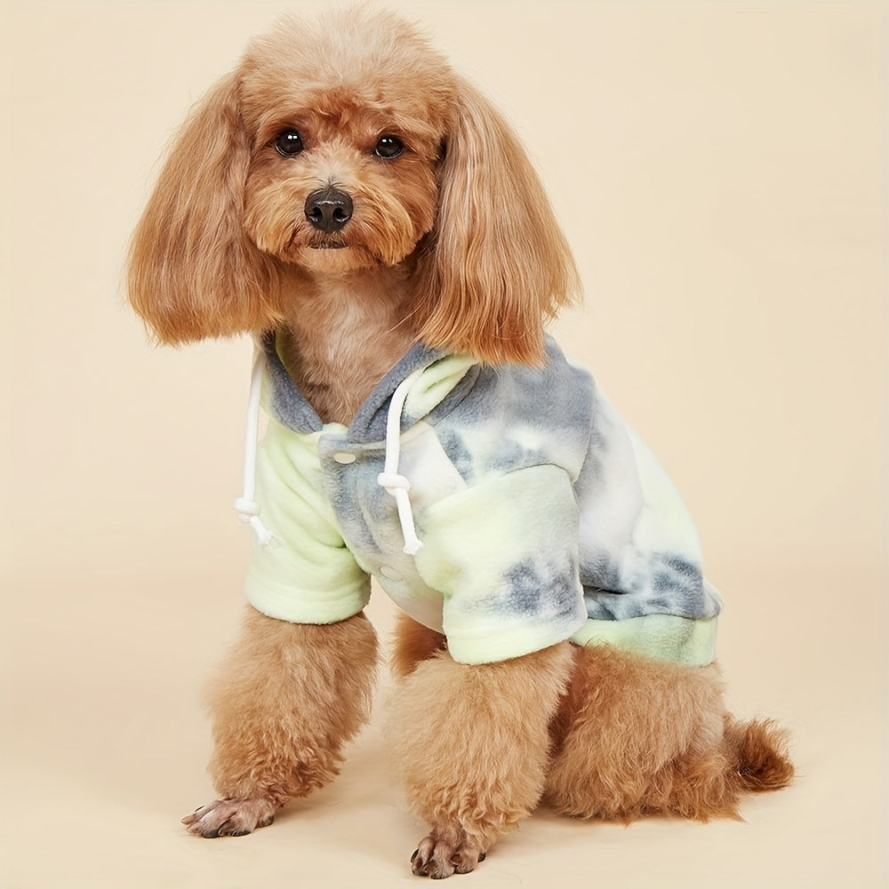 1pc Tie-Dye Hooded Dog Sweatshirt - Cozy & Windproof Pet Apparel for All Seasons, Machine Washable, Fits Small to Extra Large Breeds - Thick Knit Pullover with Snap Buttons, Dog Sweater