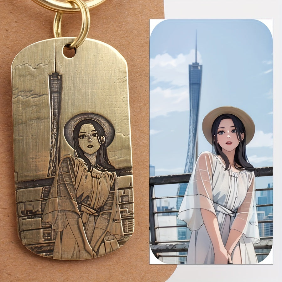 [Engraved Pet Photo Tag] Anti-Lost Engraved Pet Photo Tag - Personalized Brass Dog Tag - Custom Pet Name Photo Number Dog Collar Pendant, Pet Collar Accessories
