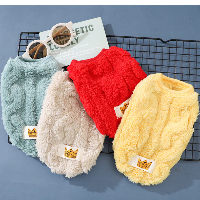 4pcs Dog Sweaters - Cute Fleece Pullover Coats with Wavy Double-Sided Design, Warm Winter Outfits for Small & Medium Dogs & Cats, Soft Polyester Pet Apparel in Light Blue, Red, Yellow, White, Dog Sweater, Pet Winter Wear, Pla