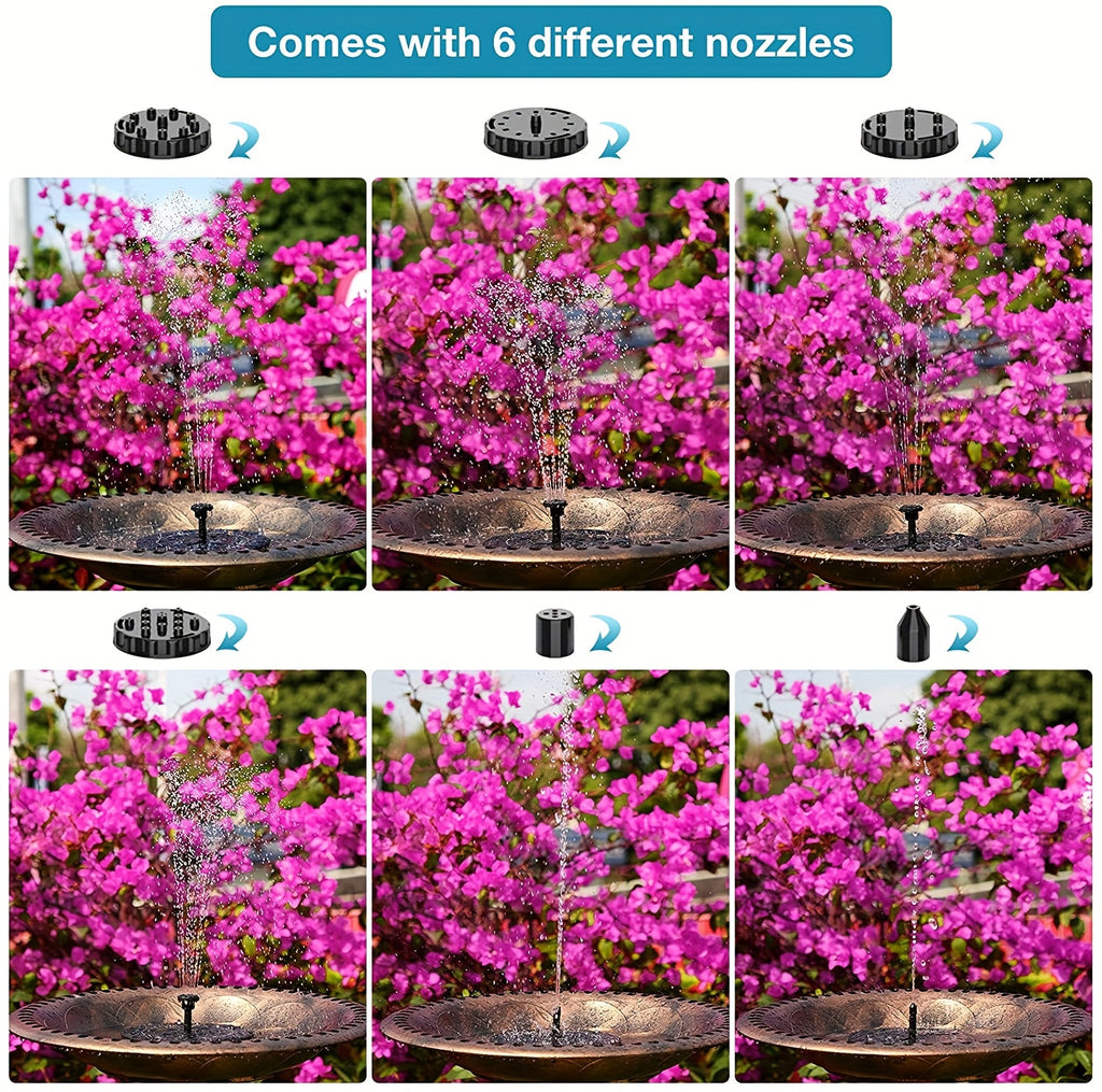 1pc Solar Fountain Pump, 1.5W Solar Bird Bath Pump With 6 Nozzles, Stand-Alone Portable Floating Solar Drinking Water Pump For Garden, Bird Bath, Pond, Swimming Pool, Outdoor & Backyard Aquarium