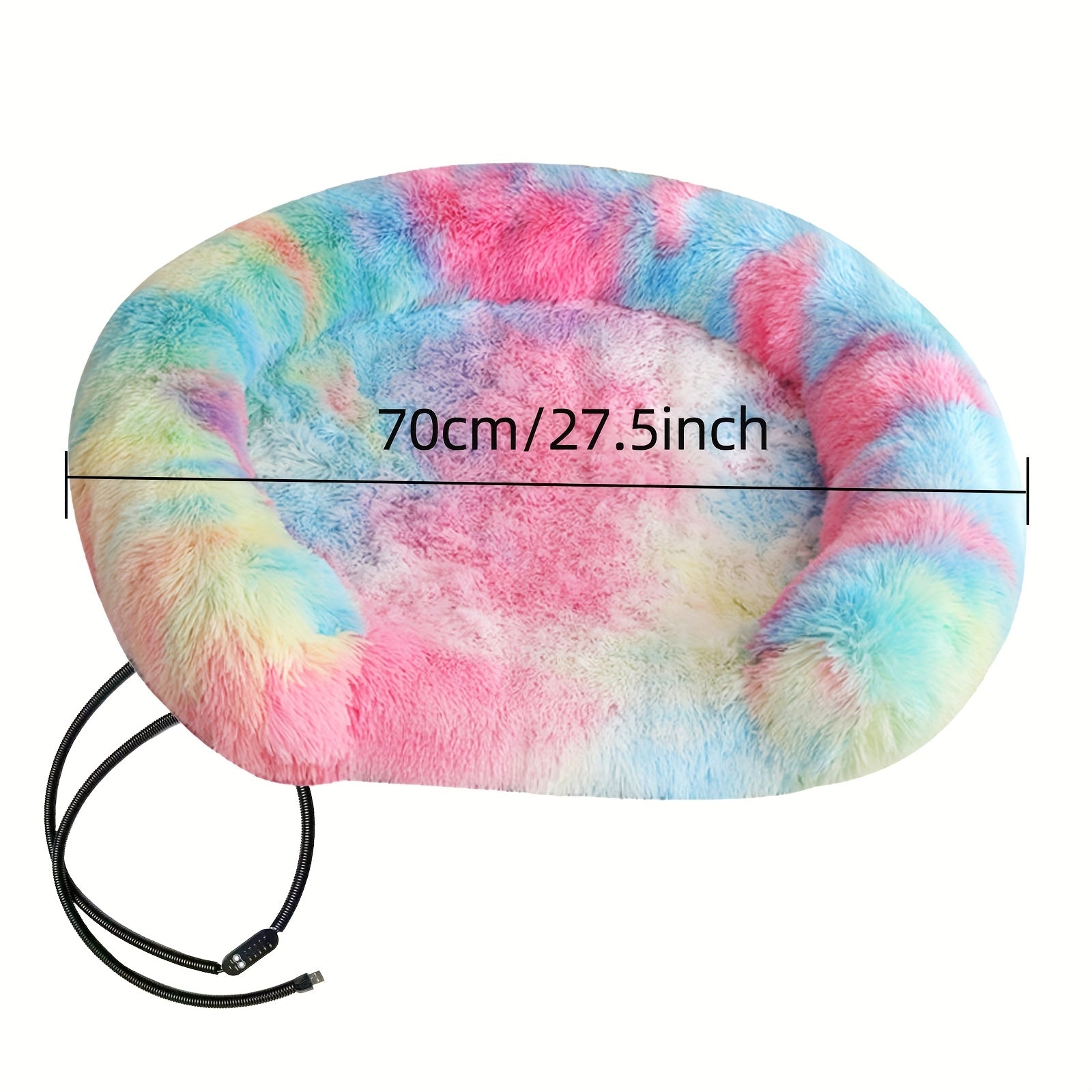 [Nonslip Safety] Colorful USB-Powered Pet Heating Bed for Cats & Small Dogs - Soft Plush Nest with Adjustable Thermostat, 5-Temperature Settings, Timer Function, Non-Slip Bottom, and Remote Control - Perfect for Cold Winter N