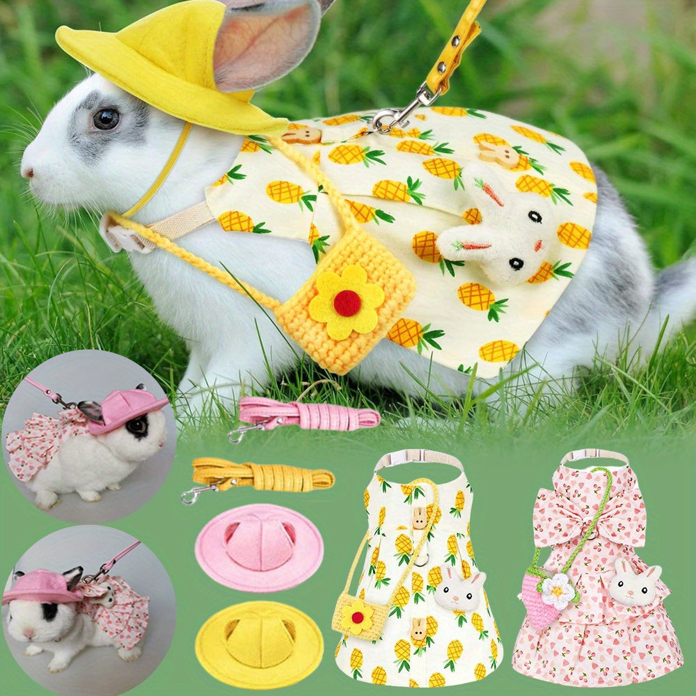 [Cute Machine Washable Pet Harness] 2 Sets Cute Fruit Pattern Fabric Animal Harness Vest and Leash Set, Machine Washable Pet Walking Vest Harness for Rabbits, Ferrets, Teacup Poodles, and Kittens