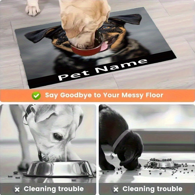 1pc Custom Photo & Name Pet Feeding Mat - Durable Polyester Training Mat for Dogs & Cats, Personalized Eating & Rest Area, Unique Gift for Pet Lovers, Home Decor, Petthemed Design, Easyclean Material