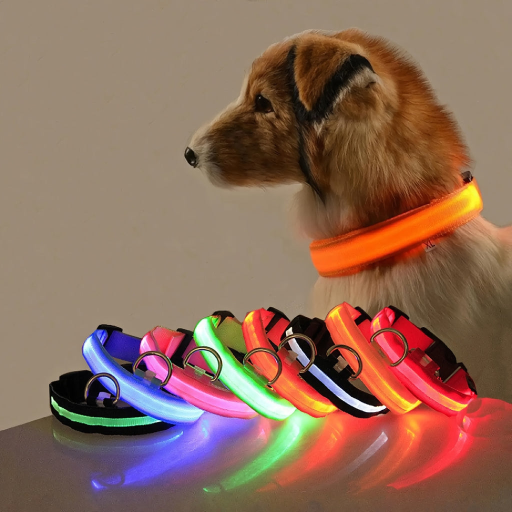 Glowing LED Pet Collar, Battery Powered, Polyester Reflective Dog Walking Necklace, Safe Voltage ≤36V, Nighttime Visibility Safety Accessory