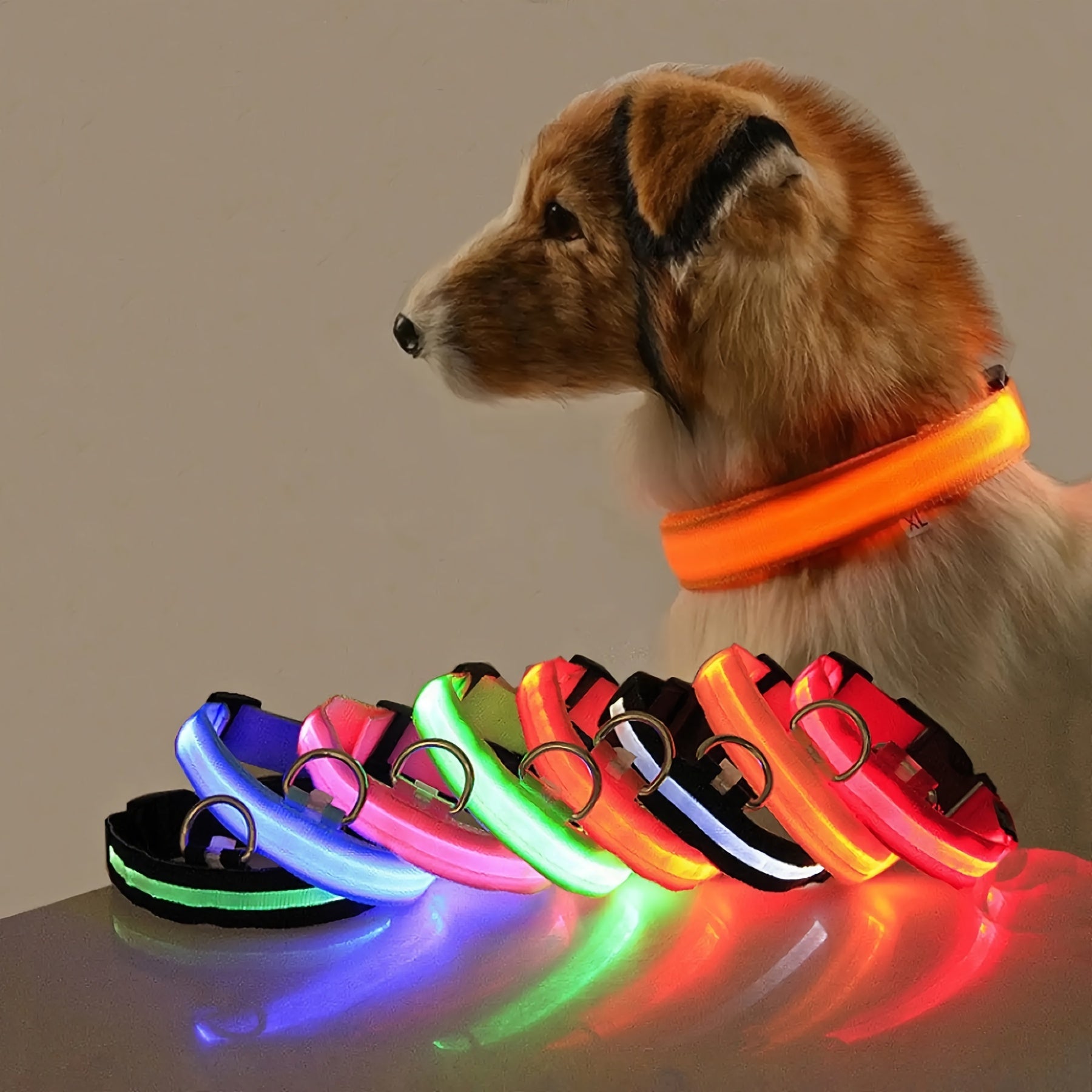 Glowing LED Pet Collar, Battery Powered, Polyester Reflective Dog Walking Necklace, Safe Voltage ≤36V, Nighttime Visibility Safety Accessory
