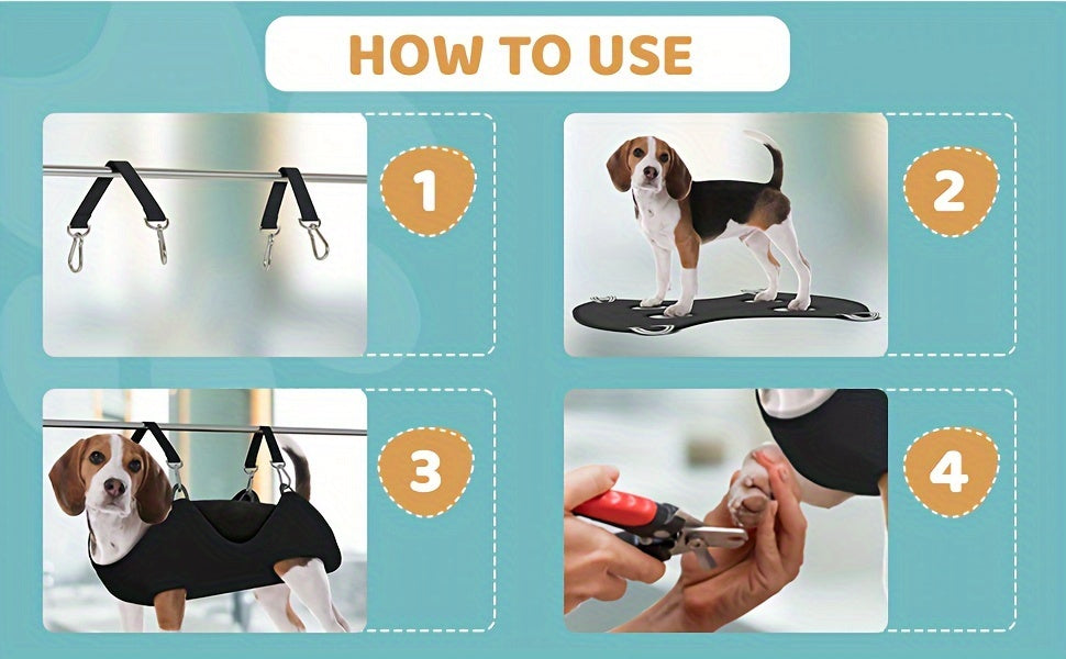 Dog Grooming Hammock Sturdy & Safe Dog Hammock For Grooming With Durable Carabiner Clips & Straps Soft, Comforting Dog Grooming Harness Pet Grooming Hammock + Nail Trimmer For Large Dogs