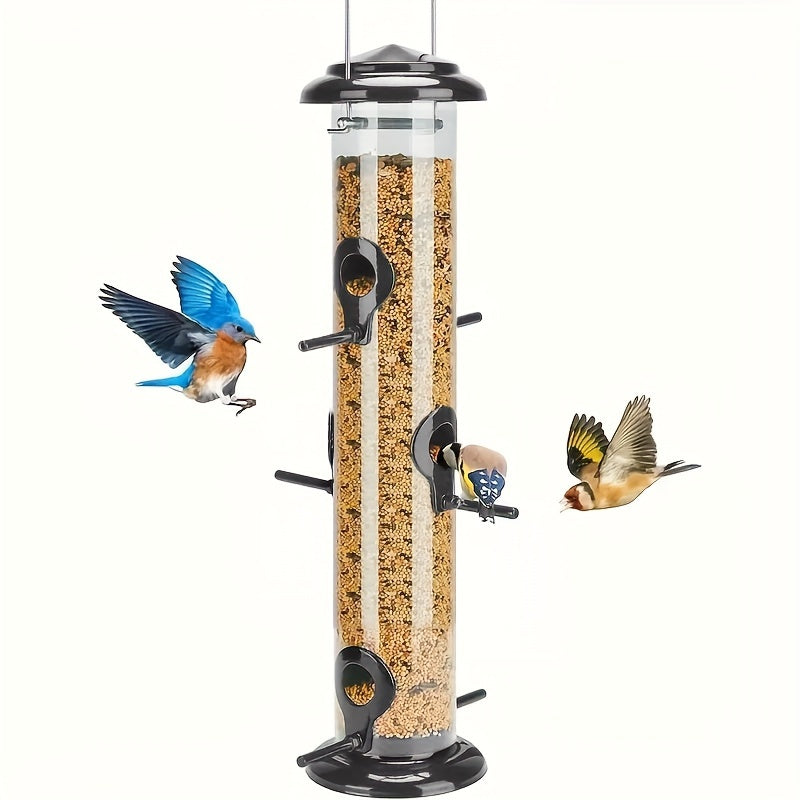 1pc Deluxe Chew-Proof Metal Bird Feeder - Extra Thick Tube, 6 Port, Steel Hanger, Weather & Water Resistant, Durable Outdoor Hanging Feeder for Attracting Birds - 15in