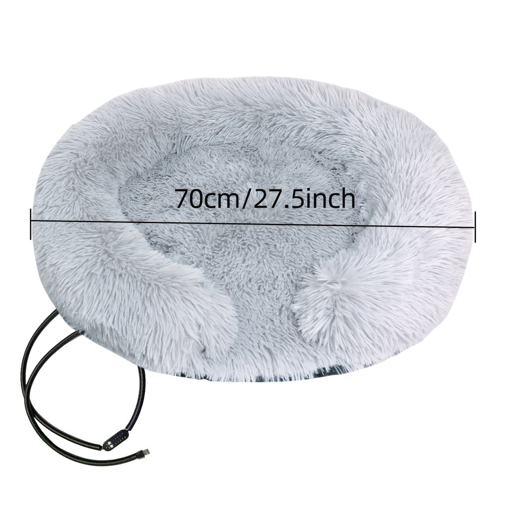 [Nonslip Safety] Colorful USB-Powered Pet Heating Bed for Cats & Small Dogs - Soft Plush Nest with Adjustable Thermostat, 5-Temperature Settings, Timer Function, Non-Slip Bottom, and Remote Control - Perfect for Cold Winter N