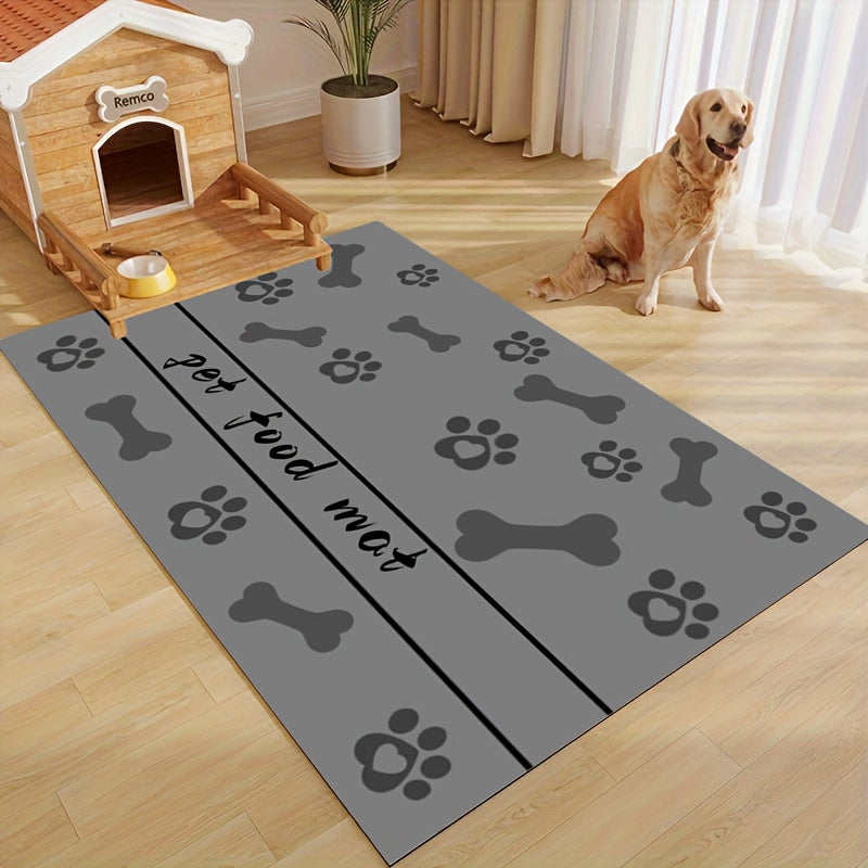 1 Absorbent Diatomaceous Earth Pet Feeding Mat with Paw & Bone Print Design - Quick-Dry, Waterproof Rubber Backing for Dogs & Cats Bowls, Ideal for Messy Eaters