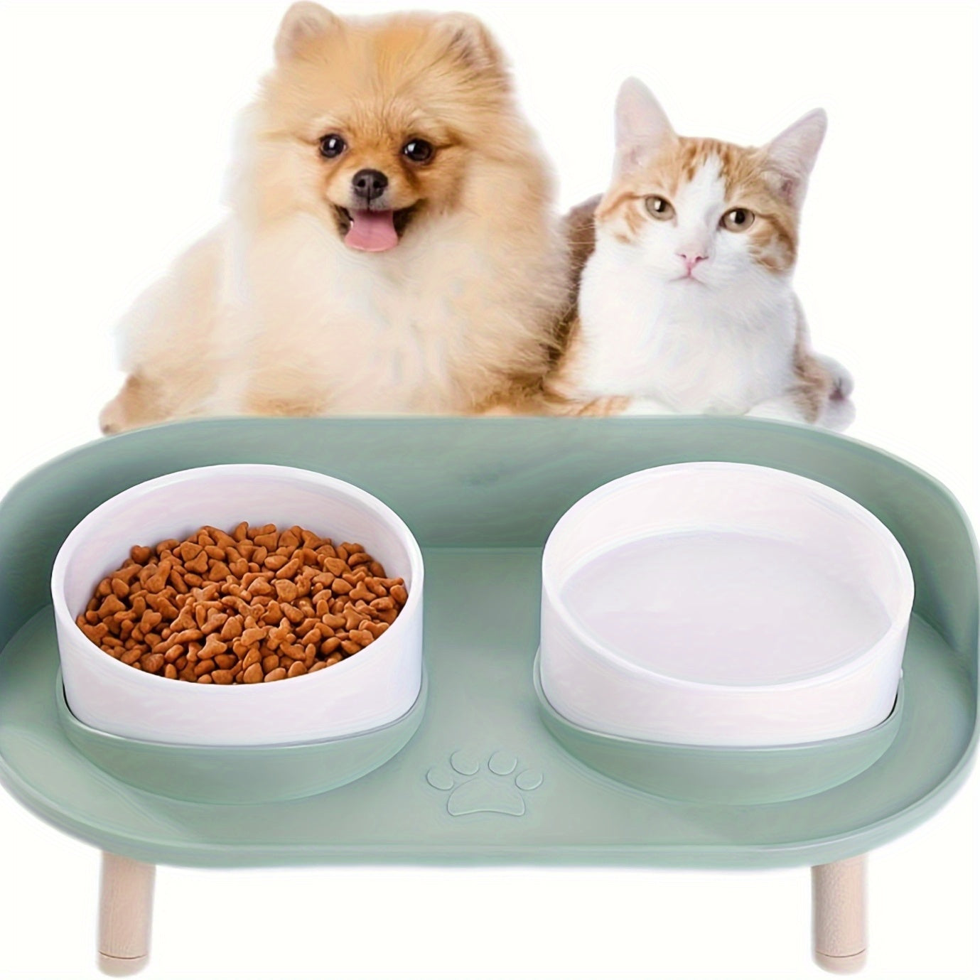 [Durable Pet Feeding Station] Durable Multifunctional Pet Feeding Station | Double Bowls for Cat and Dog | Neck Protection Design | Non-Slip Spill-Resistant Base | Easy to Clean for Small and Medium Pets