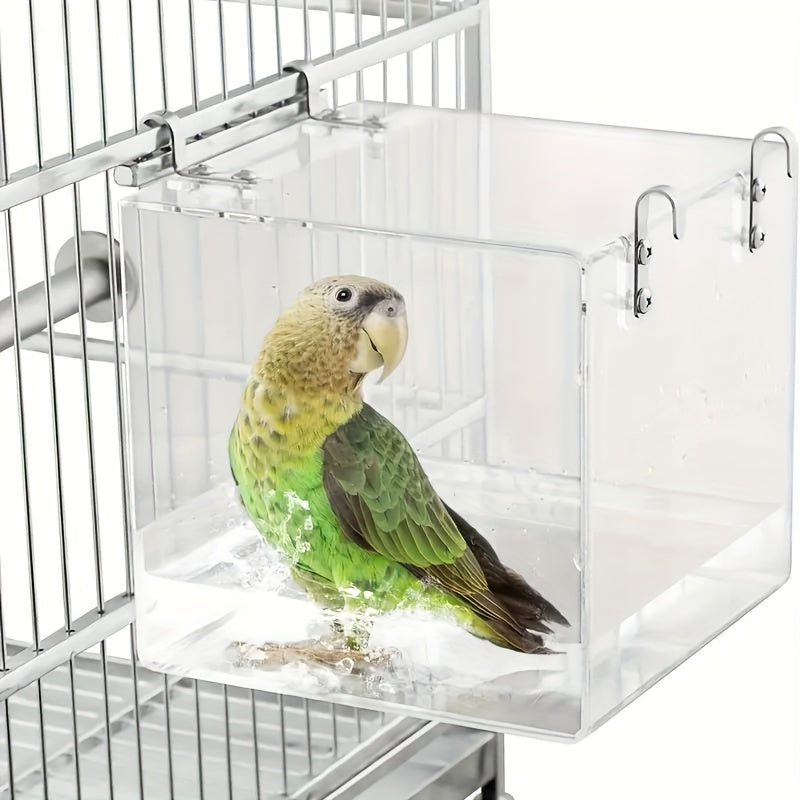 [Acrylic Bird Bath Basin] 1pc Acrylic Parrot Bath Basin - Bird Square Cage, Bath Box, Bird Supplies, Bathing Device