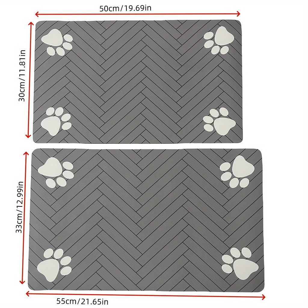 1pc Waterproof Pet Feeding Mat, Non-Slip & Absorbent Food Pad, Durable PU Material, Medium & Large Size, with Paw Print Design for Cats and Dogs