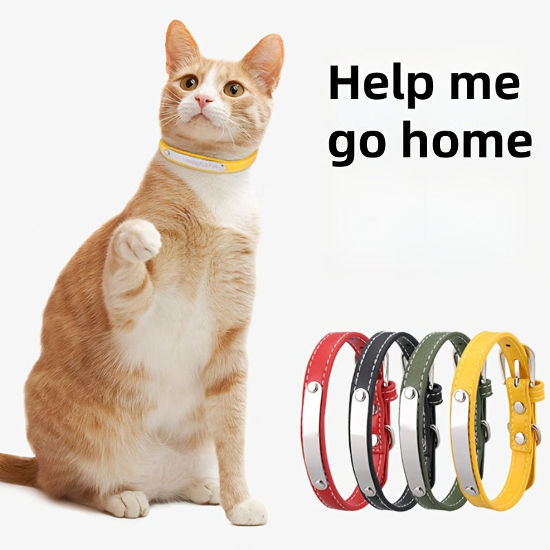 [Secure Fit] Custom Adjustable Pet Collar with Name & Phone Number Tag - Durable PU Leather Accessory for Cats & Dogs, Fits All Breeds, Multiple Colors (Red, Black, Yellow, Green)