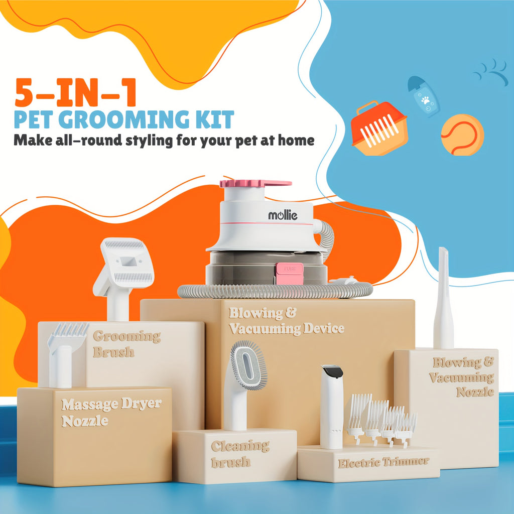 Dog Grooming Kit & Vacuum & Blow Dryer, Pet Grooming Vacuum with 6 Grooming Tools & Trimmer & Guide Combs, for Dog Cat And Other Animals