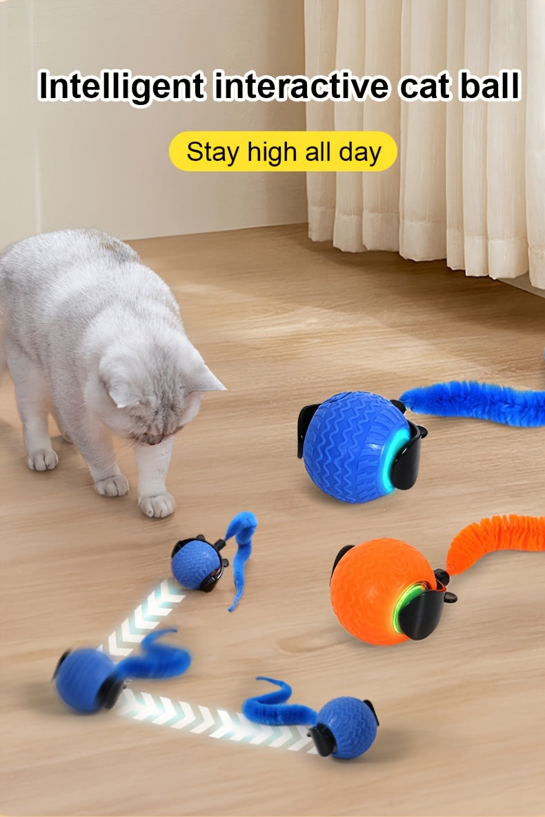 Interactive LED Light-Up Toy Ball for Cats and Dogs - Rechargeable USB, 3 Exercise Modes (Blue Light, Purple Light, Green Light), Durable Striped Plastic Shell, Fun Novelty Pet Toy for Small to Medium Breeds, Cat Toys for Ind